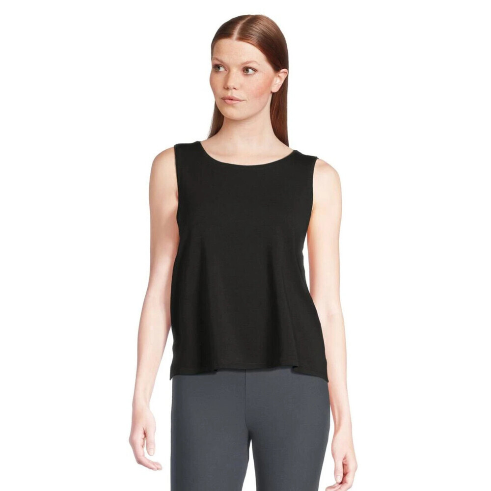 Eileen Fisher Jewel Neck Shell Top Women's XS Black Stretch Sleeveless RED1325